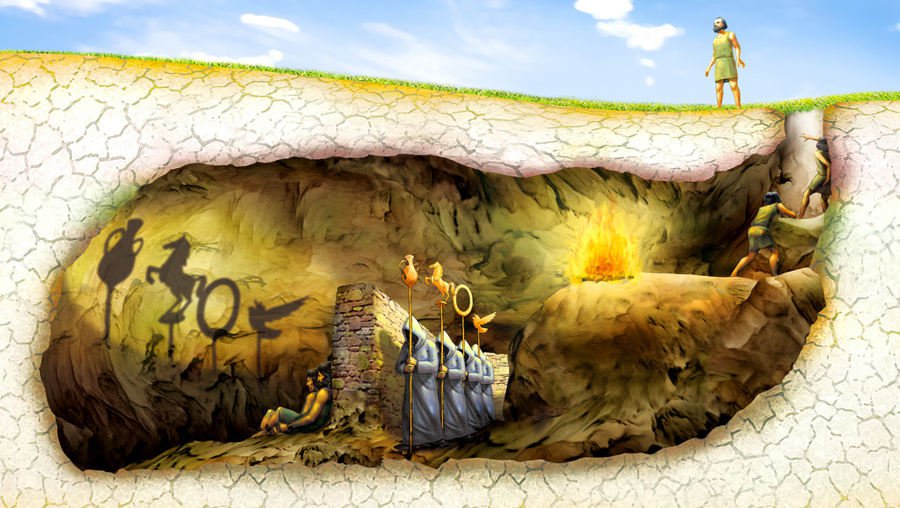 Image of Plato's allegory of the cave showing the levels of freedom